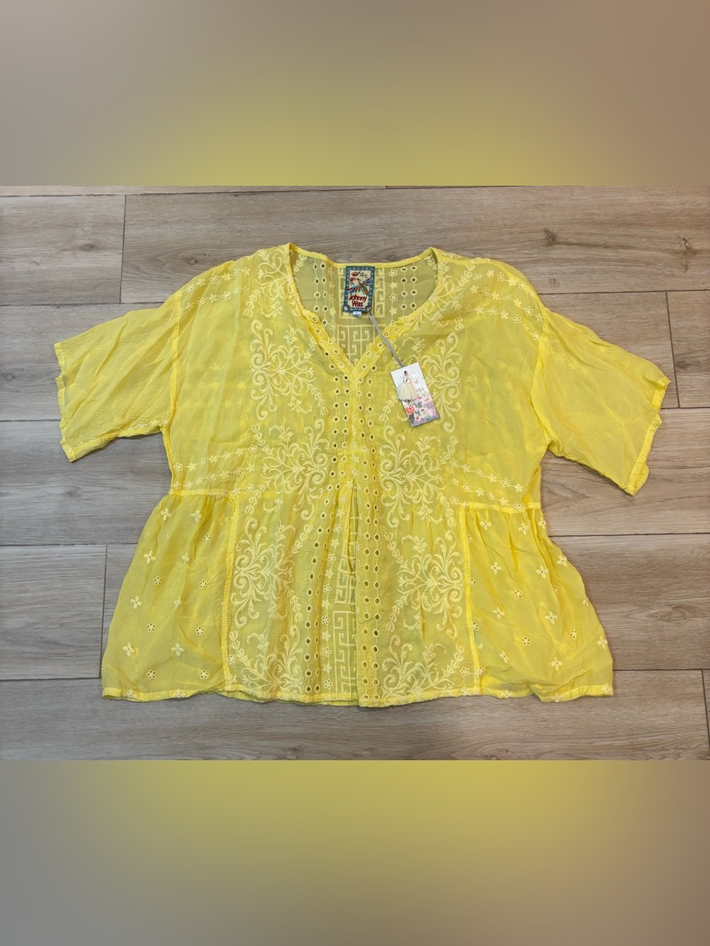 Johnny Was Ramos Evalyn Embroidered Top Large L Boho Feminine Eyelet NWT $225
